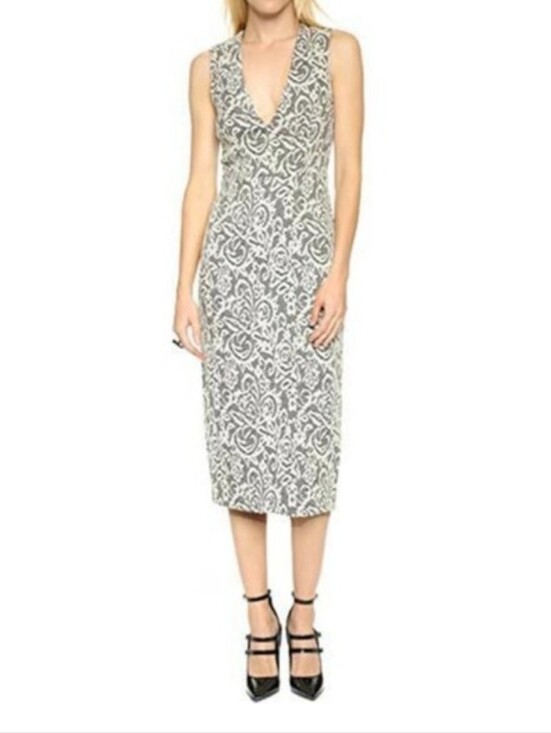 Alice + Olivia Dresses & Skirts - Pre-owned Alice+Olivia Lilia Lace Textured Plunge V Neck Midi Sheath Dress
